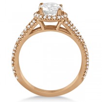 Split Shank Moissanite Engagement Ring Diamond Halo 14K R. Gold 1.34ct