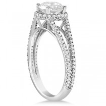 Split Shank Moissanite Engagement Ring Diamond Halo 18K W. Gold 1.34ct
