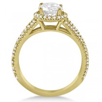 Split Shank Moissanite Engagement Ring Diamond Halo 18K Y. Gold 1.34ct