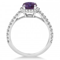 Halo Alexandrite & Diamond Engagement Ring  14K White Gold 2.36ct
