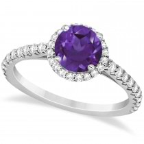 Halo Amethyst & Diamond Engagement Ring  14K White Gold 1.60ct