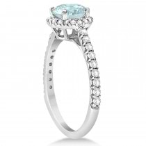 Halo Aquamarine & Diamond Engagement Ring  14K White Gold 1.81ct