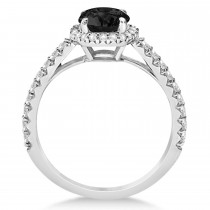 Halo Black Diamond & Diamond Engagement Ring  14K White Gold 1.50ct