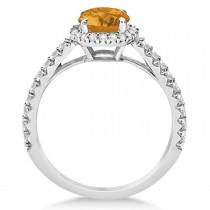 Halo Citrine & Diamond Engagement Ring  14K White Gold 1.60ct