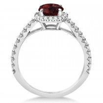Halo Garnet & Diamond Engagement Ring  14K White Gold 1.90ct