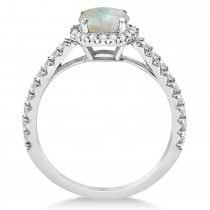 Halo Opal & Diamond Engagement Ring  14K White Gold 1.25ct