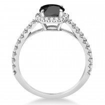 Halo Black Onyx & Diamond Engagement Ring 14k White Gold (1.50ct)