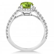 Halo Peridot & Diamond Engagement Ring  14K White Gold 1.61ct