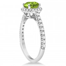 Halo Peridot & Diamond Engagement Ring  14K White Gold 1.61ct