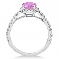 Halo Pink Sapphire & Diamond Engagement Ring  14K White Gold 1.91ct