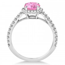 Halo Pink Tourmaline & Diamond Engagement Ring  14K White Gold 1.78ct