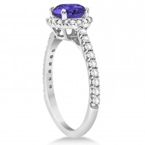 Halo Tanzanite & Diamond Engagement Ring  14K White Gold 1.60ct