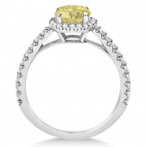 Halo Yellow Diamond & Diamond Engagement Ring  14K White Gold 1.50ct