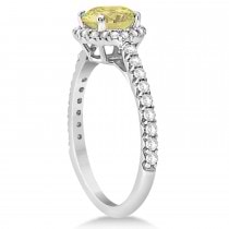 Halo Yellow Diamond & Diamond Engagement Ring  14K White Gold 1.50ct