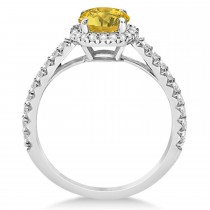 Halo Yellow Sapphire & Diamond Engagement Ring  14K White Gold 1.91ct