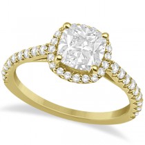 Diamond Halo Cushion Cut Moissanite Engagement Ring 14K Y. Gold 0.88ct