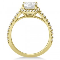 Diamond Halo Cushion Cut Moissanite Engagement Ring 14K Y. Gold 0.88ct
