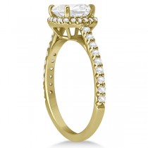 Diamond Halo Cushion Cut Moissanite Engagement Ring 18K Y. Gold 0.88ct