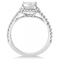 Halo Design Cushion Cut Moissanite Engagement Ring 14K White Gold 0.88ct