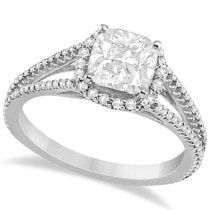 Cushion Cut Moissanite Engagement Ring Diamond Halo 14K W. Gold 1.84ct