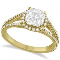 Cushion Cut Moissanite Engagement Ring Diamond Halo 14K Y. Gold 1.84ct