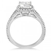 Split Shank Cushion Cut Diamond Engagement Ring Halo Platinum 1.84ct