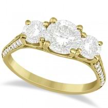 3 Stone Diamond Engagement Ring w/ Side Stones 18K Yellow Gold 2.00ct