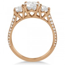 3 Stone Moissanite Engagement Ring w/ Diamonds  14K Rose Gold 2.00ct
