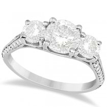 3 Stone Moissanite Engagement Ring w/ Diamonds 18K White Gold 2.00ct