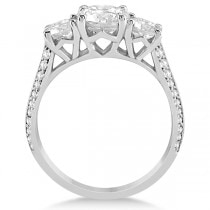 3 Stone Moissanite Engagement Ring w/ Diamonds  Palladium 2.00ct