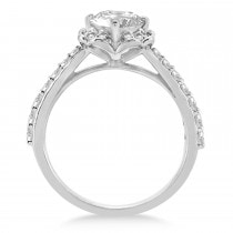 Round Floral Halo Diamond Engagement Ring 18k White Gold 1.38ct