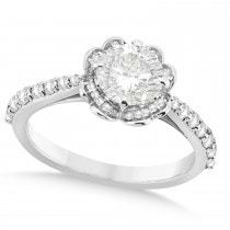 Round Floral Halo Diamond Engagement Ring Platinum 1.38ct