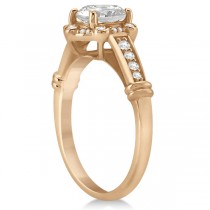 Floral Halo Diamond Engagement Ring w/ Accents 14K Pink Gold 0.17ct