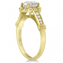 Floral Halo Diamond Engagement Ring w/ Accents 14K Yellow Gold 0.17ct