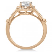 Floral Halo Diamond Engagement Ring w/ Accents 18K Pink Gold 0.17ct