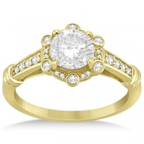 Floral Halo Diamond Engagement Ring w/ Accents 18K Yellow Gold 0.17ct