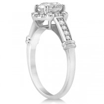 Floral Halo Diamond Engagement Ring w/ Accents in Palladium 0.17ct