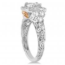 Diamond Heirloom Halo Engagement Ring Setting 14k Two Tone Gold 0.57ct