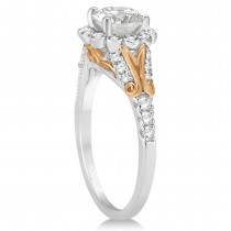 Diamond Floral Halo Engagement Ring Setting 14k Two Tone Gold (0.32ct)