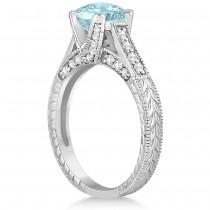 Diamond & Aquamarine Antique Engagement Ring 14k White Gold (1.40ct)