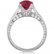 Diamond & Ruby Antique Engagement Ring 14k White Gold (1.40ct)