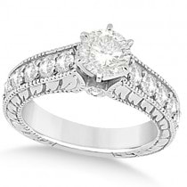 Vintage Diamond Accented Engagement Ring in 18k White Gold (2.05ct)