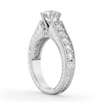 Vintage Diamond Engagement Ring Setting 14k White Gold (1.05ct)