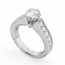 Vintage Diamond Engagement Ring Setting 18k White Gold (1.05ct)