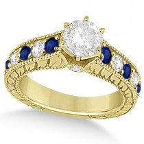 Vintage Diamond Blue Sapphire Engagement Ring 14k Yellow Gold (2.41ct)