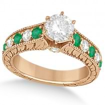 Vintage Diamond and Emerald Engagement Ring 14k Rose Gold (2.23ct)