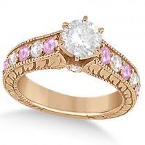 Vintage Diamond Pink Sapphire Engagement Ring 18k Rose Gold (2.41ct)