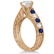 Antique Diamond & Blue Sapphire Bridal Ring Set 14k Rose Gold (3.87ct)