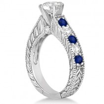 Antique Diamond & Blue Sapphire Bridal Ring Set 14k White Gold (3.87ct)