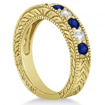 Antique Diamond & Blue Sapphire Bridal Ring Set 14k Yellow Gold (3.87ct)
